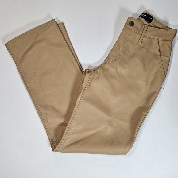 Hollister Womens Faux Leather Pants Size 00 Tan High Rise Bootcut 90s Y2K Style - Picture 1 of 10